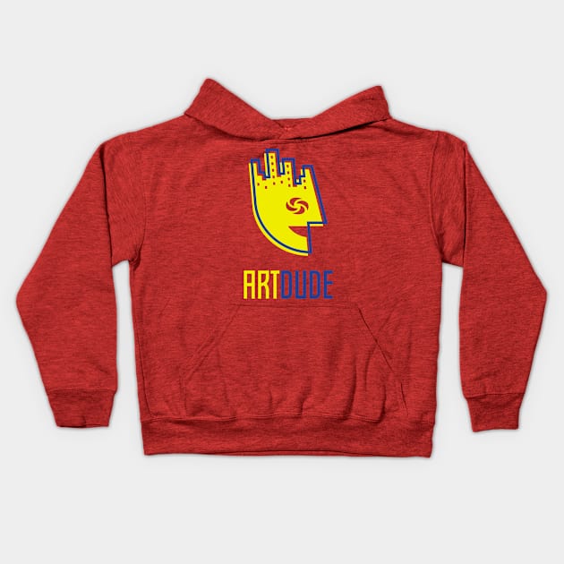 YourArtDude Logo In Yellow And Blue Kids Hoodie by yourartdude